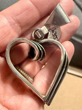 Sterling Silver Heart Pendant with Ribbon Detail
